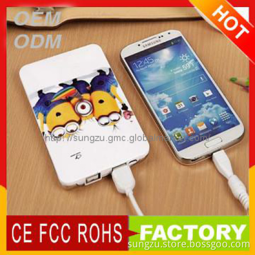 Dual usb power bank for mobile phone charger with unique minions cover